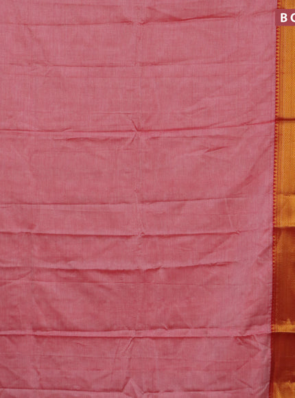 Narayanpet cotton saree pink shade and red with plain body and long zari woven border