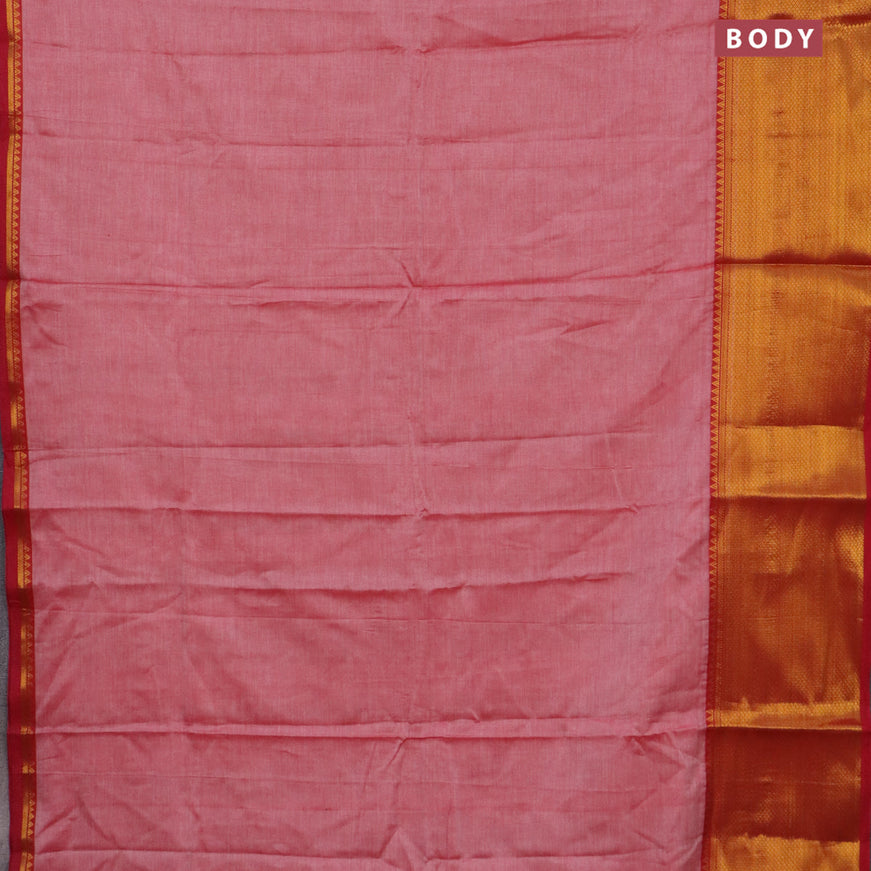 Narayanpet cotton saree pink shade and red with plain body and long zari woven border