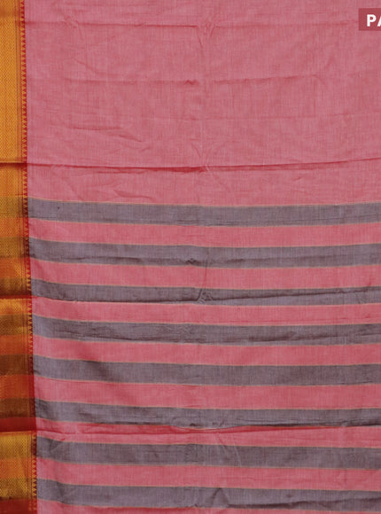 Narayanpet cotton saree pink shade and red with plain body and long zari woven border