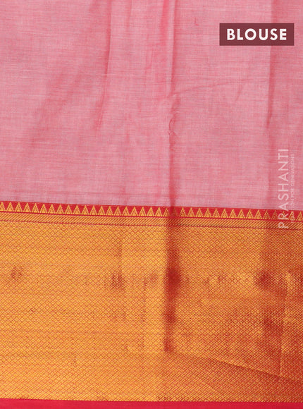 Narayanpet cotton saree pink shade and red with plain body and long zari woven border