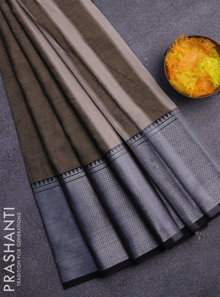 Narayanpet cotton saree grey and black with plain body and silver zari woven border