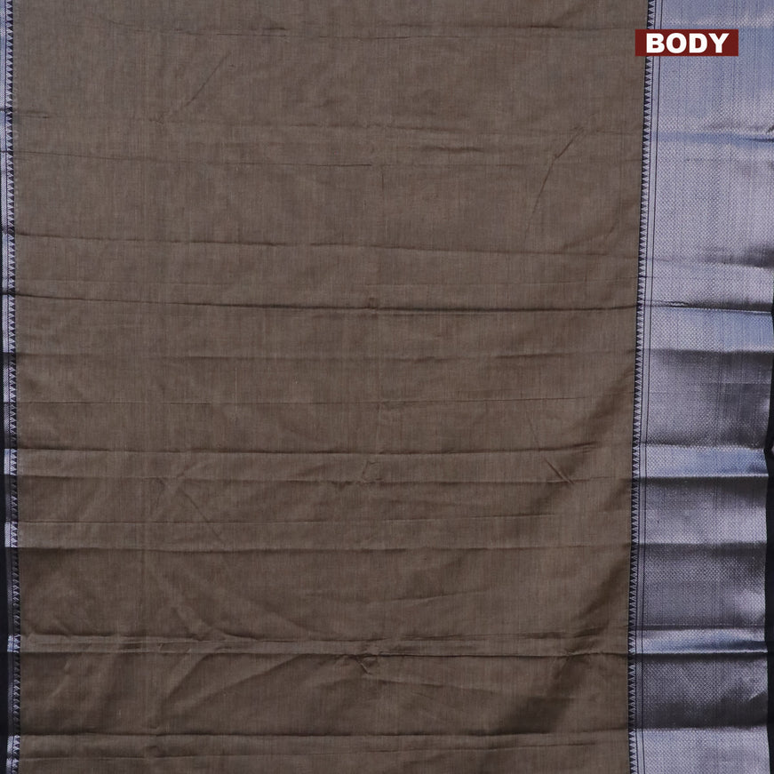 Narayanpet cotton saree grey and black with plain body and silver zari woven border