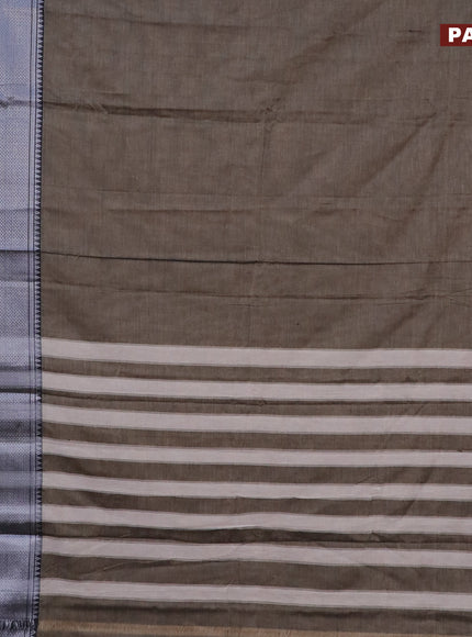 Narayanpet cotton saree grey and black with plain body and silver zari woven border