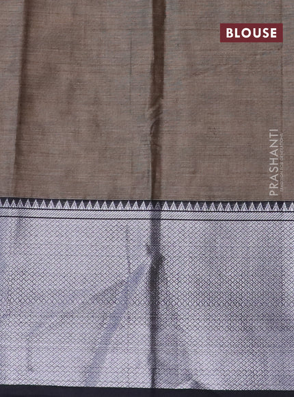 Narayanpet cotton saree grey and black with plain body and silver zari woven border