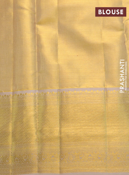 Pure kanchipuram tissue silk saree dual shade of gold and beige with allover zari woven brocade weaves and zari woven border