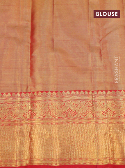 Pure kanchipuram tissue silk saree dual shade of gold and red with allover silver zari woven brocade weaves and rich zari woven border