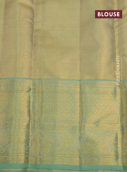 Pure kanchipuram tissue silk saree gold and pastel green with allover silver zari woven brocade weaves and rich zari woven border