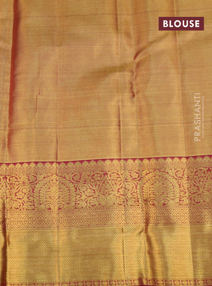 Pure kanchipuram tissue silk saree gold and maroon with allover silver zari woven brocade weaves and rich zari woven border