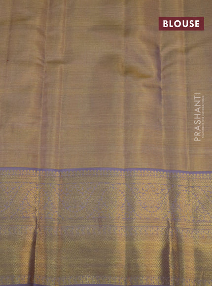 Pure kanchipuram tissue silk saree dual shade of gold and grey with allover silver zari woven brocade weaves and rich zari woven border