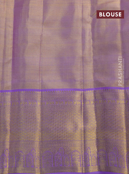 Pure kanchipuram tissue silk saree mild lavender and lavender with allover silver zari woven brocade weaves and long rich zari woven border