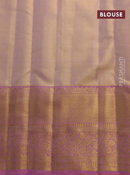 Pure kanchipuram tissue silk saree pastel peach and peach pink with allover silver zari woven brocade weaves and long rich zari woven border