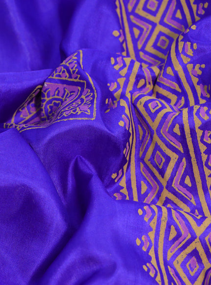 Pure uppada block printed partly saree royal blue and cream with butta prints and zari woven border