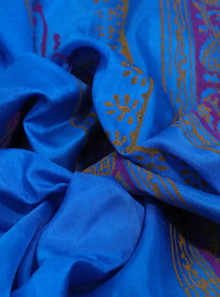 Pure uppada block printed partly saree blue and mustard yellow with butta prints and zari woven border