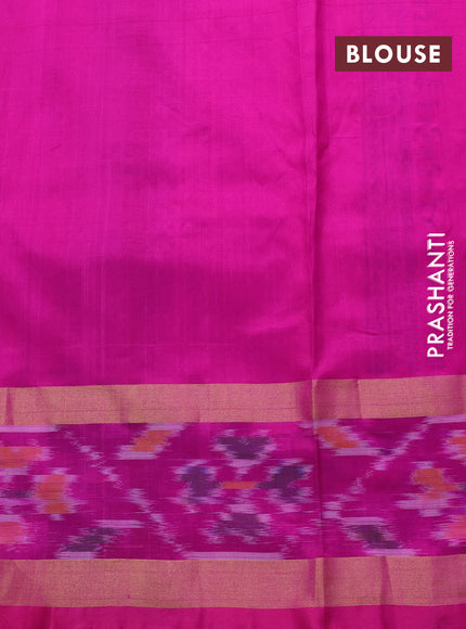 Pure uppada block printed saree green and pink with allover prints and rettapet zari woven ikat style border