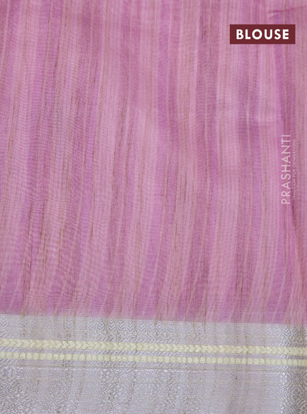 Semi tussar saree cream and pastel pink with allover floral digital prints and zari woven border