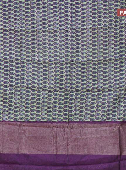 Chanderi silk cotton saree pastel green and purple with allover paisley prints and banarasi style border