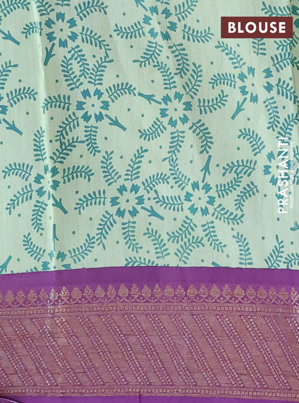 Chanderi silk cotton saree pastel green and purple with allover paisley prints and banarasi style border