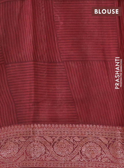 Chanderi silk cotton saree brown and maroon with allover prints and banarasi style border