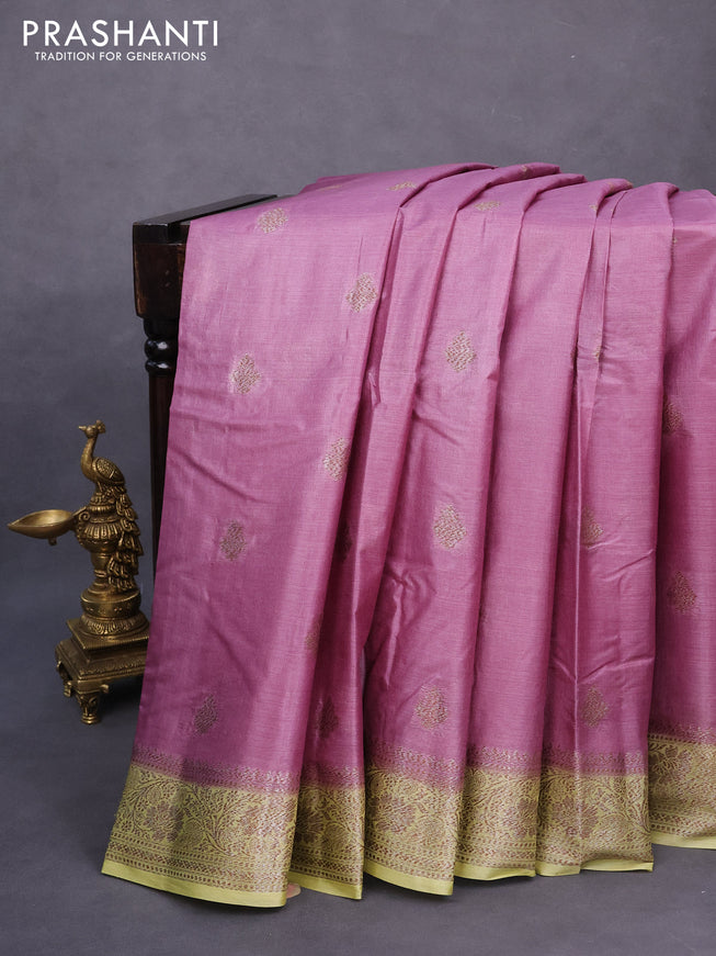 Banarasi tussar silk saree pastel purple and pista green with allover thread & zari weaves and woven border