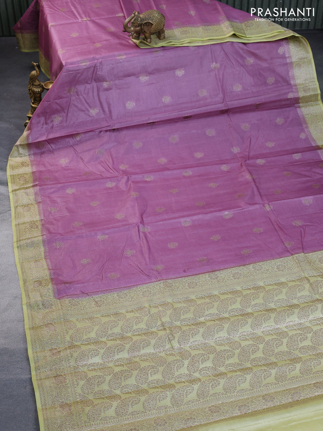 Banarasi tussar silk saree pastel purple and pista green with allover thread & zari weaves and woven border