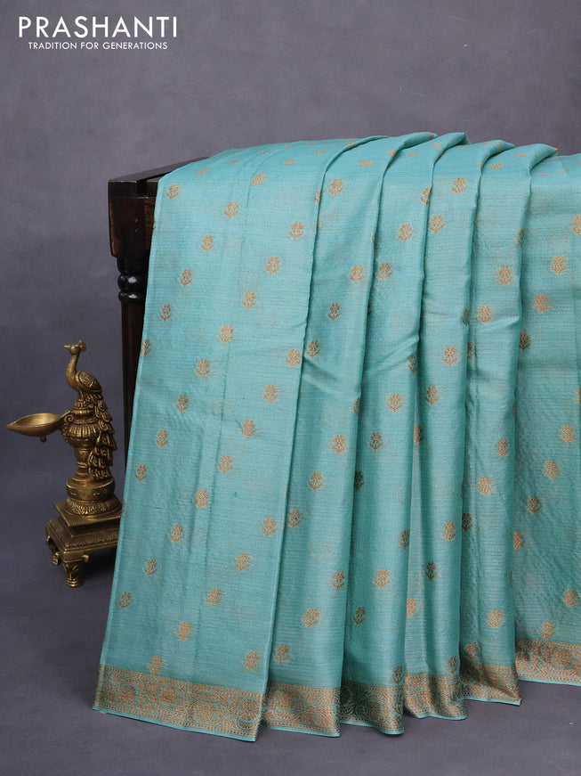 Banarasi tussar silk saree pastel blue with allover thread & zari weaves and woven border