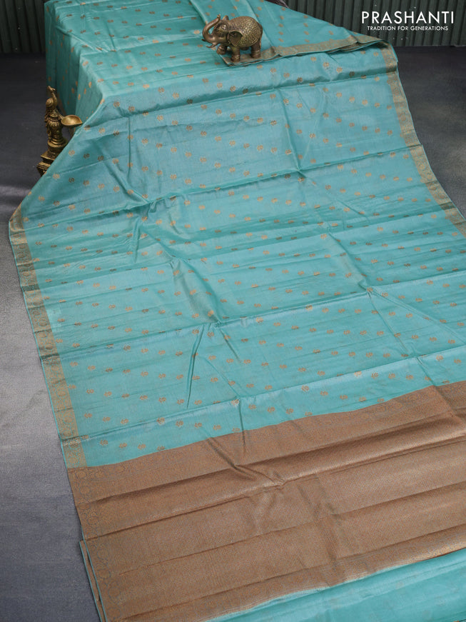 Banarasi tussar silk saree pastel blue with allover thread & zari weaves and woven border