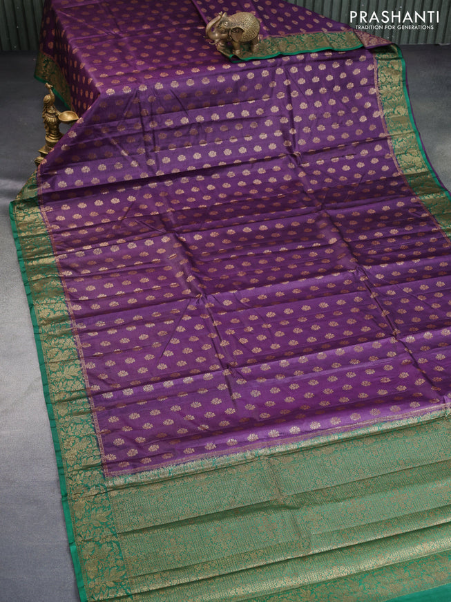 Banarasi tussar silk saree deep purple and green with thread & zari woven buttas and woven border