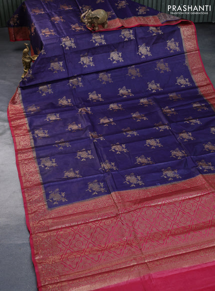 Banarasi tussar silk saree blue and maroon with thread & zari woven buttas and woven border