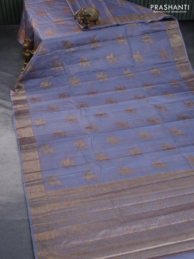 Banarasi tussar silk saree grey with thread & zari woven buttas and woven border