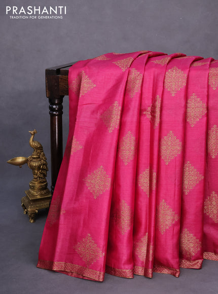 Banarasi tussar silk saree pink and green with thread & zari woven buttas and woven border