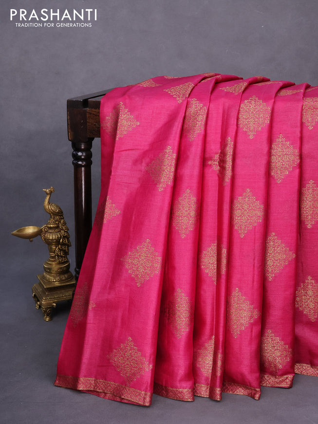 Banarasi tussar silk saree pink and green with thread & zari woven buttas and woven border