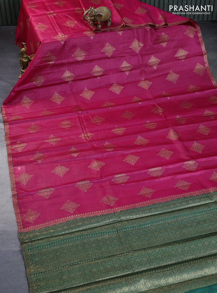 Banarasi tussar silk saree pink and green with thread & zari woven buttas and woven border