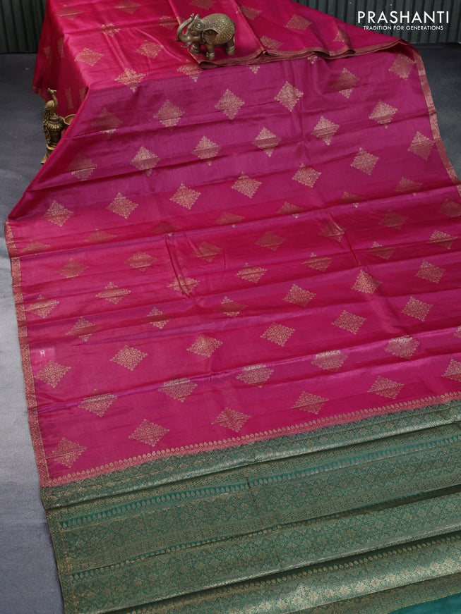 Banarasi tussar silk saree pink and green with thread & zari woven buttas and woven border