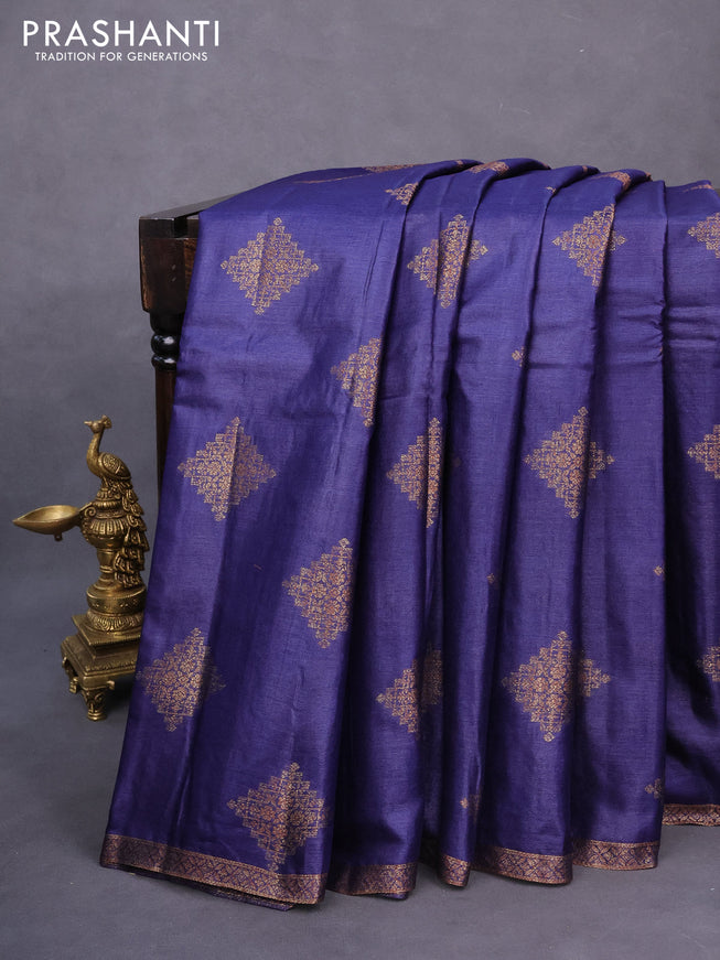 Banarasi tussar silk saree blue and maroon with thread & zari woven buttas and woven border