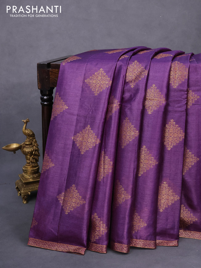 Banarasi tussar silk saree purple and green with thread & zari woven buttas and woven border