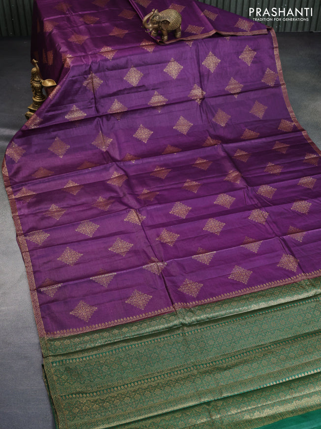 Banarasi tussar silk saree purple and green with thread & zari woven buttas and woven border