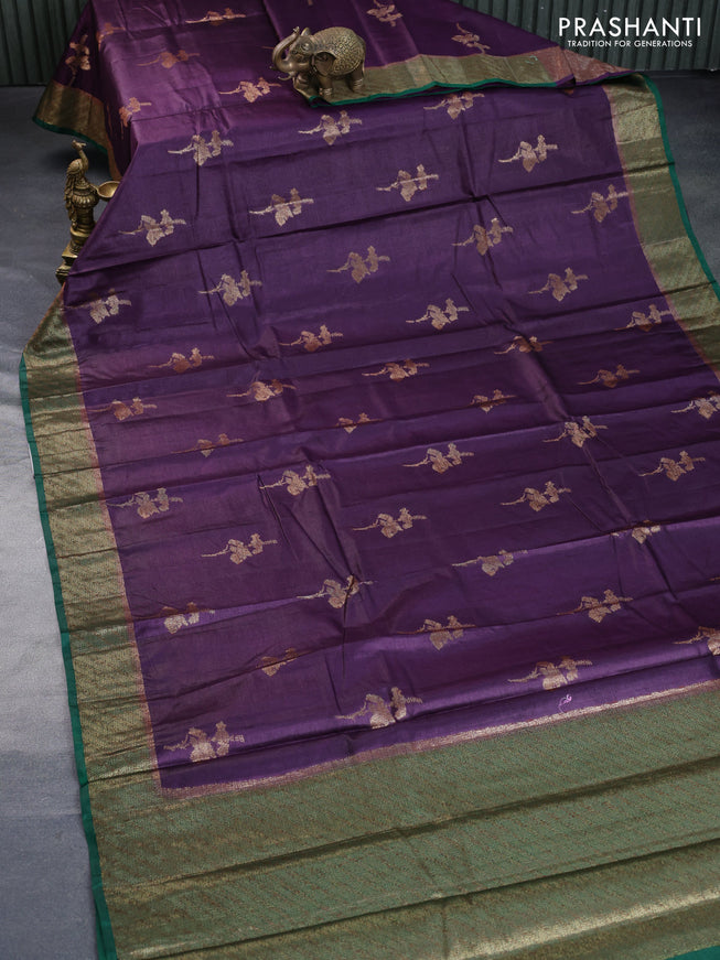 Banarasi tussar silk saree wine shade and green with thread & zari woven buttas and woven border