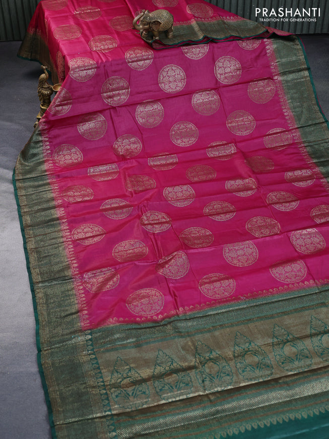 Banarasi tussar silk saree pink and green with thread & zari woven buttas and woven border