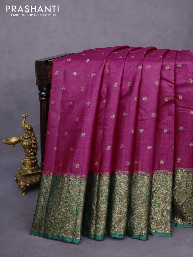 Banarasi tussar silk saree pink and green with allover thread & zari weaves and woven border