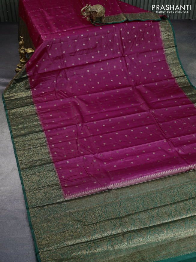 Banarasi tussar silk saree pink and green with allover thread & zari weaves and woven border