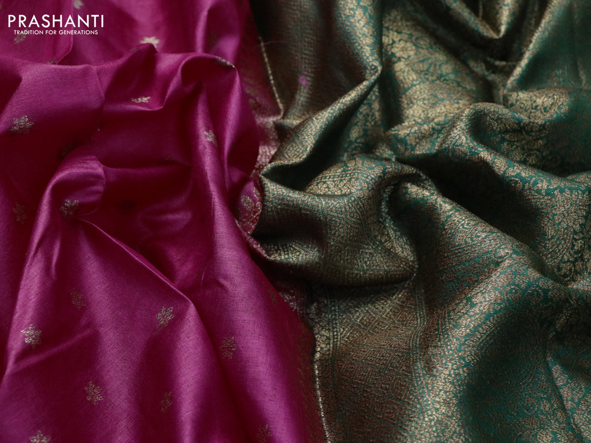 Banarasi tussar silk saree pink and green with allover thread & zari weaves and woven border