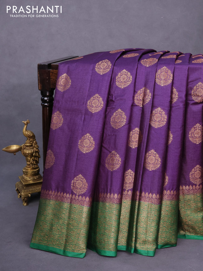 Banarasi tussar silk saree jamun shade and green with allover thread & zari weaves and woven border