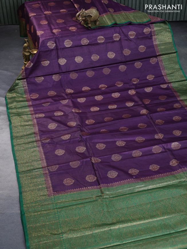 Banarasi tussar silk saree jamun shade and green with allover thread & zari weaves and woven border