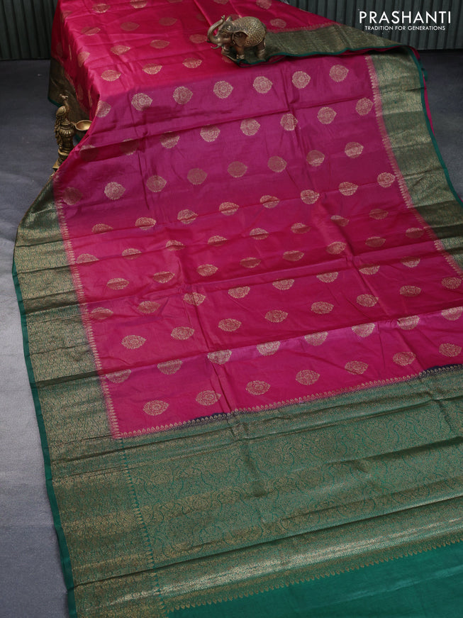 Banarasi tussar silk saree pink and green with allover thread & zari weaves and woven border