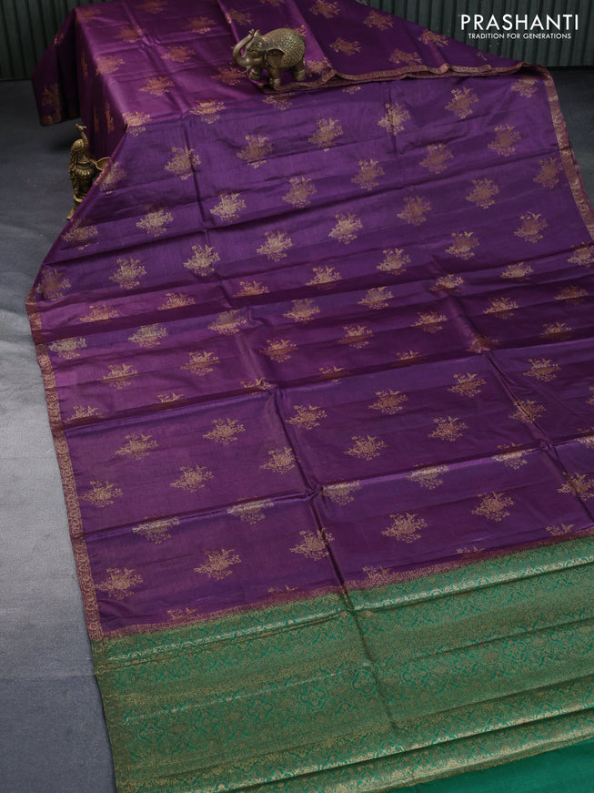 Banarasi tussar silk saree deep purple and green with allover thread & zari weaves and woven border