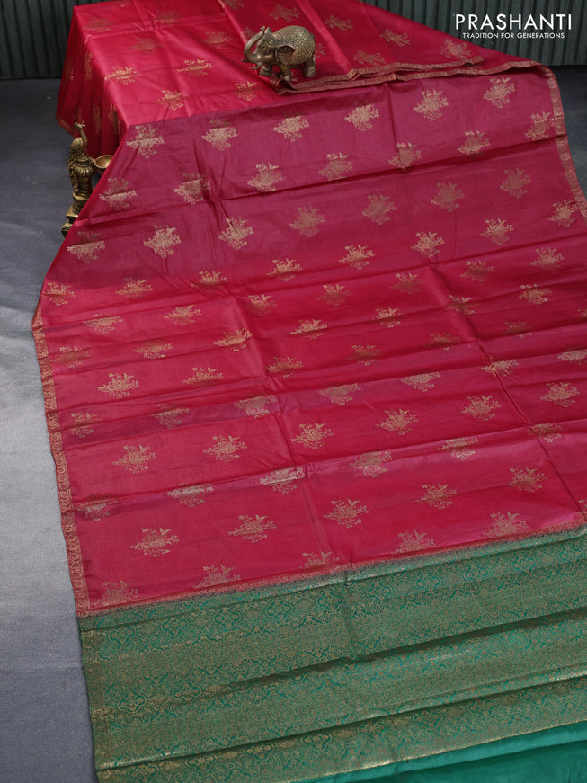 Banarasi tussar silk saree maroon and green with allover thread & zari weaves and woven border