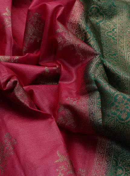 Banarasi tussar silk saree maroon and green with allover thread & zari weaves and woven border