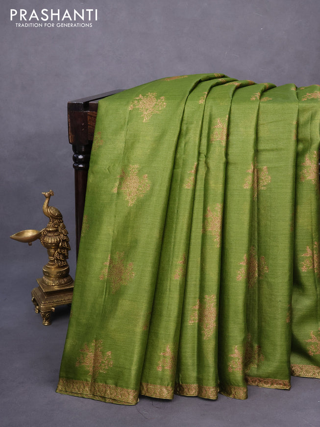 Banarasi tussar silk saree mehendi green and deep purple with allover thread & zari weaves and woven border