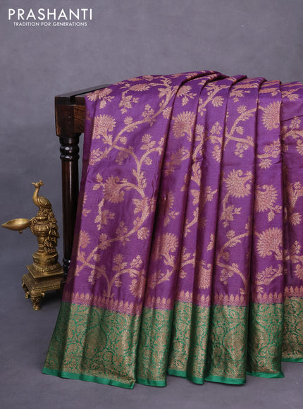 Banarasi tussar silk saree purple and green with allover thread & zari weaves and woven border