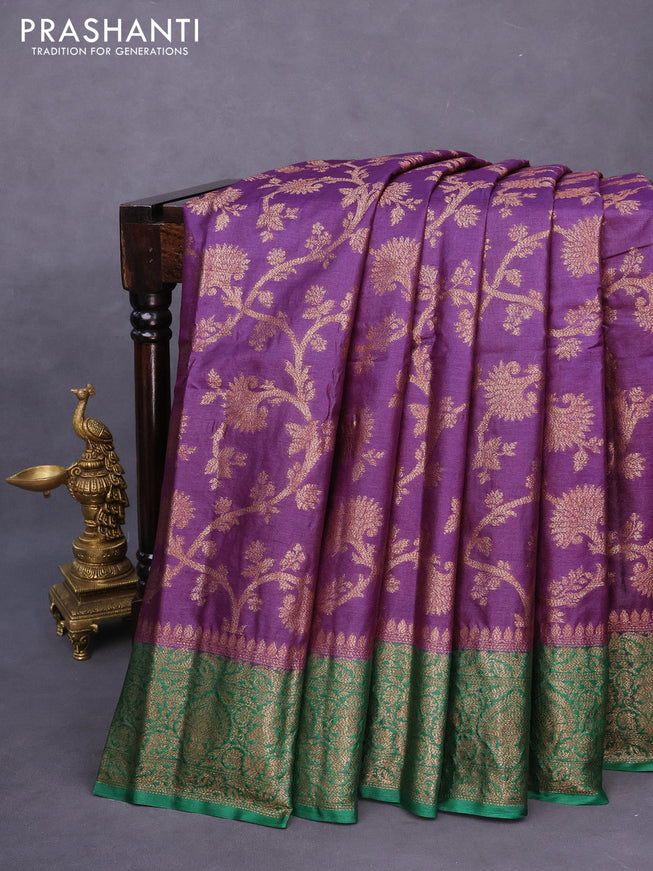 Banarasi tussar silk saree purple and green with allover thread & zari weaves and woven border